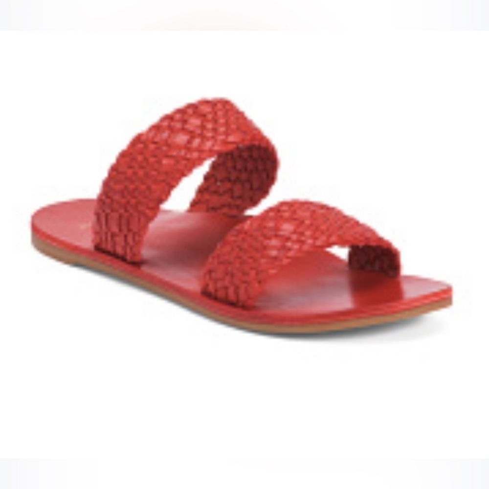 NWOB Beek Flicker Double Band Red Woven Sandals Women's size 9 Made In Brazil